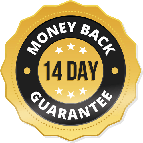 14-day money-back guarantee seal with stars.